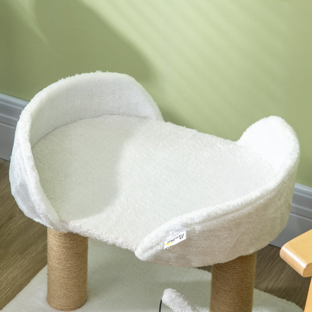 42cm Indoor Cat Tree, with Toy Balls, Jute Scratching Post - White
