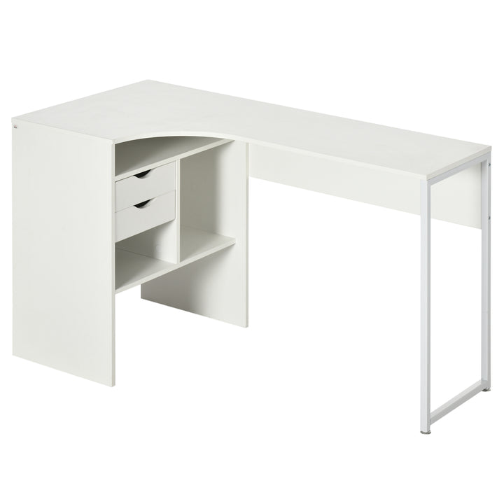 HOMCOM Corner Computer Desk L-Shaped Workstation with Storage Shelf Drawer for Home Office - White | Aosom UK