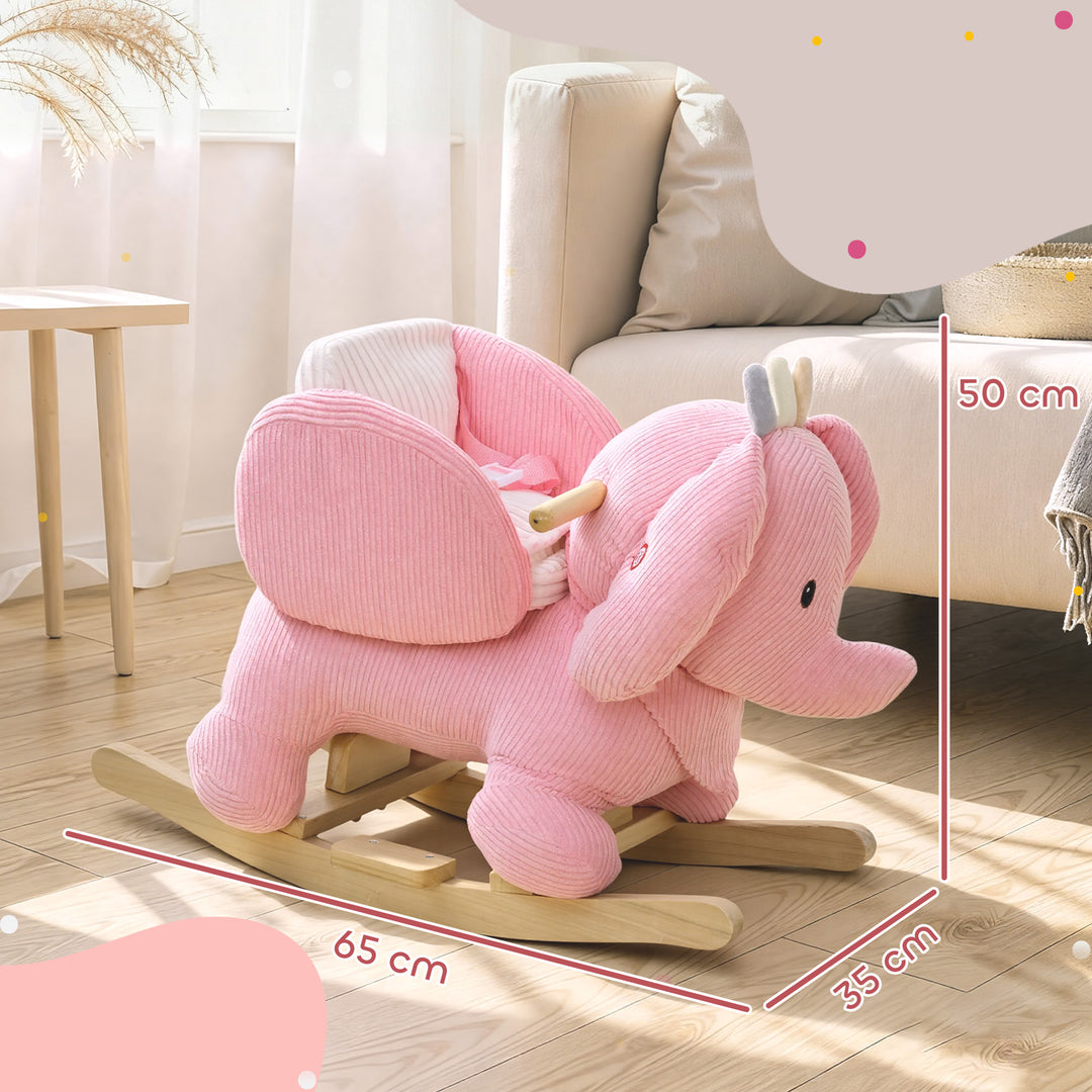 Kids Rocking Horse, Baby Ride on Elephant Rocker with Safety Belt and Sound for Toddlers 18 to 36 Months