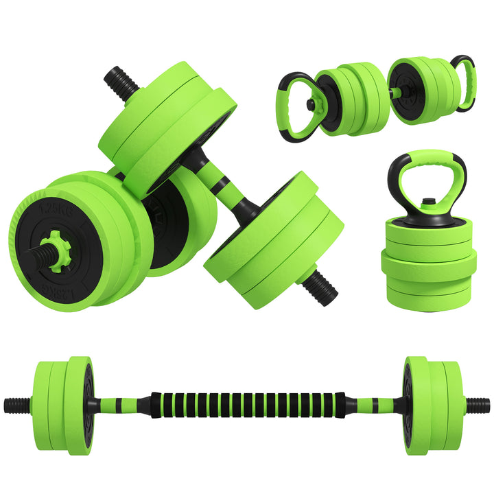 SPORTNOW 4-in-1 Adjustable Weight Dumbbells Set, Used as Barbell, Kettlebell, Push up Stand, Free Weights Set for Home Gym Training, 20KG | Aosom UK