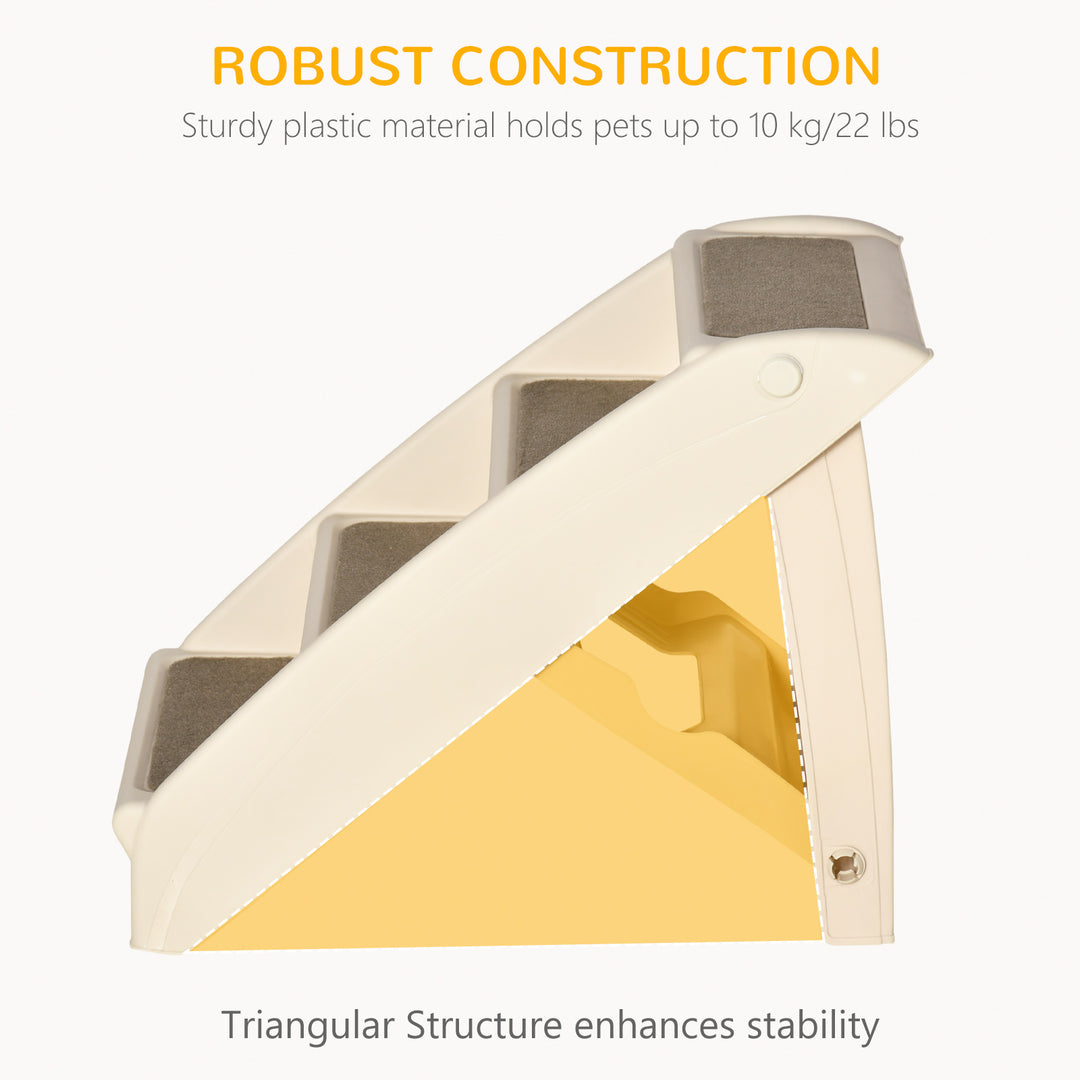 Foldable Four-Step Pet Stairs, for Cats, Small Miniature Dogs, with Non-Slip Mats 62 x 38 x 49.5cm - Beige