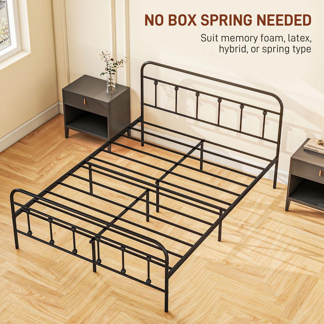 HOMCOM 5ft King Platform Bed Frame with Underbed Storage Tall Headboard Steel Slat No Box Spring Needed Easy Assembly Black