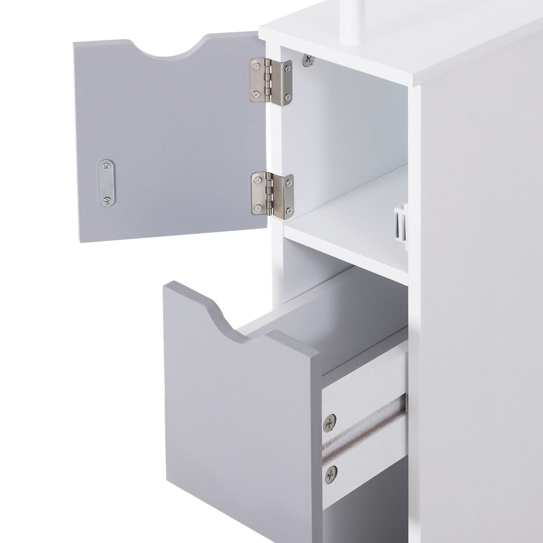 Tall Bathroom Cabinet, Freestanding Bathroom Storage Cabinet with 2-Tier Shelf and Drawers, Narrow Cupboard Storage Unit, White, Grey