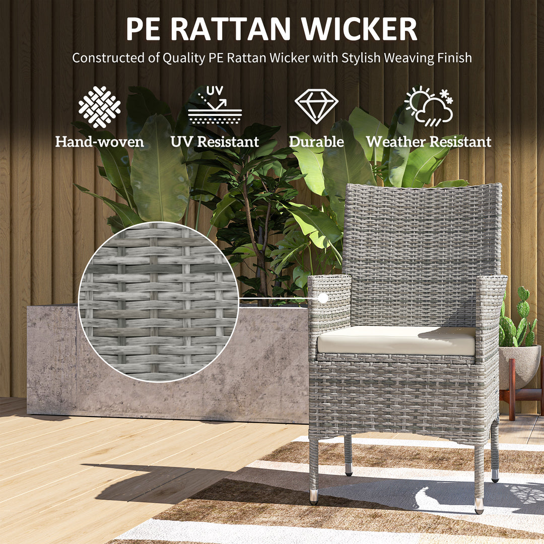 2 Pieces Rattan Garden Chairs Dining Chair Set with Cushion, Mixed Grey