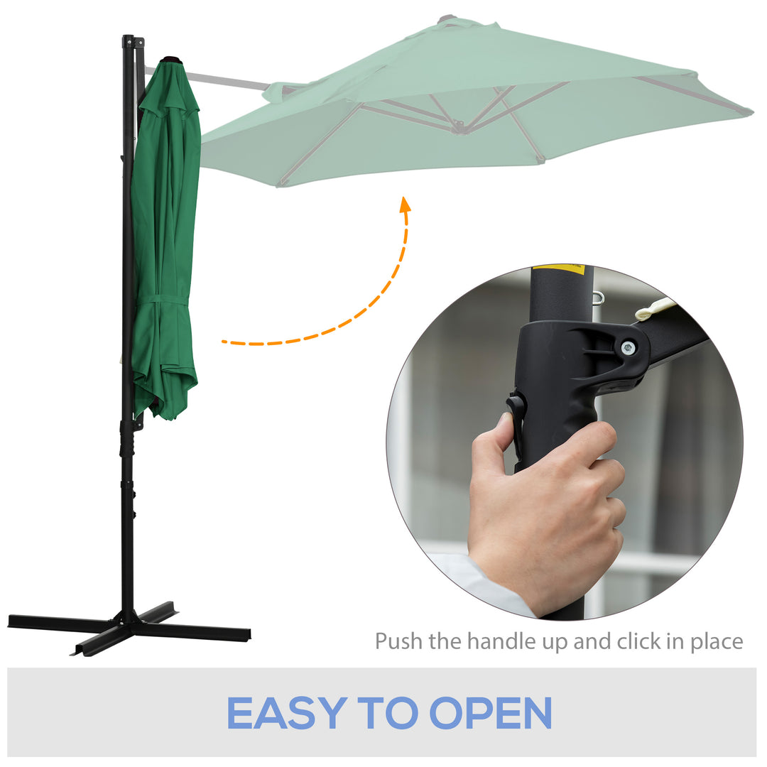 2.5M Garden Cantilever Parasol, Offset Roma Patio Umbrella Hanging Sun Shade Canopy Shelter with 360° Rotation and Cross Base, Green