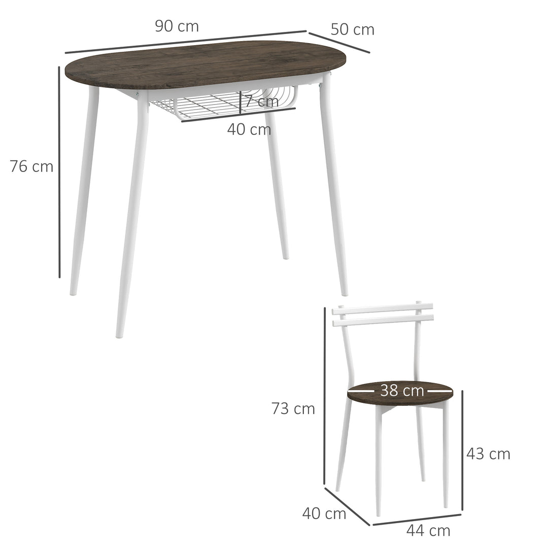 MCL 3-Piece Dining Table and Chairs Set, Oval Kitchen Table with 2 Chairs, with Wire Storage Shelf and Steel Frame, Natural