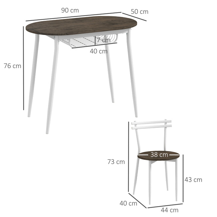 MCL 3-Piece Dining Table and Chairs Set, Oval Kitchen Table with 2 Chairs, with Wire Storage Shelf and Steel Frame, Natural