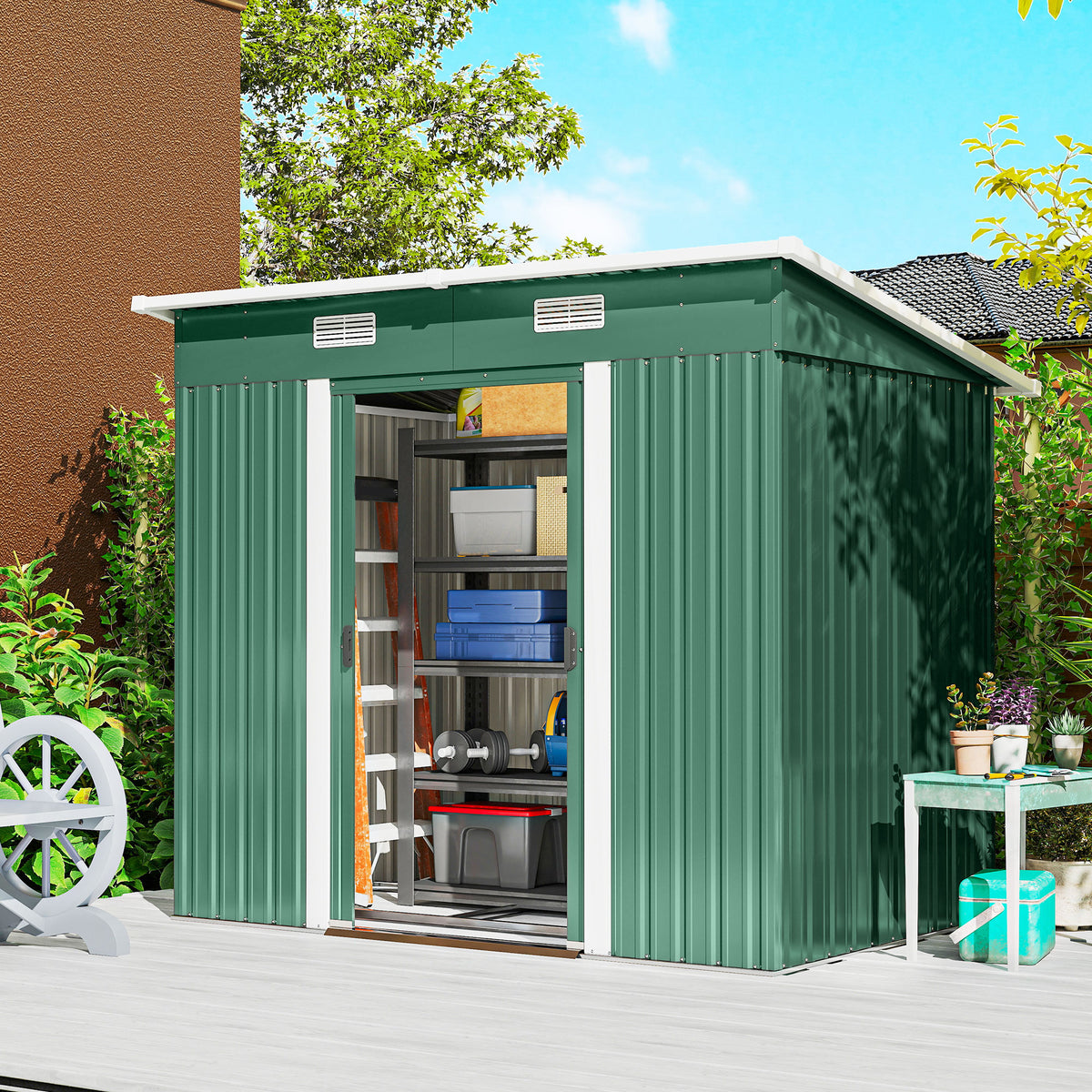 7 x 4ft Outdoor Storage Shed with Foundation Kit, Lean to Metal Garden