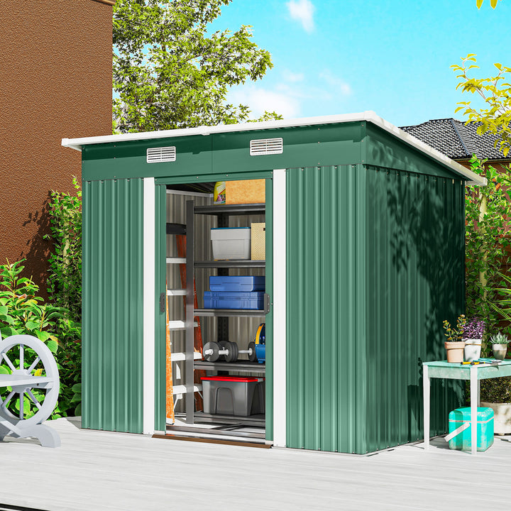 7 x 4ft Outdoor Storage Shed with Foundation Kit, Lean to Metal Garden