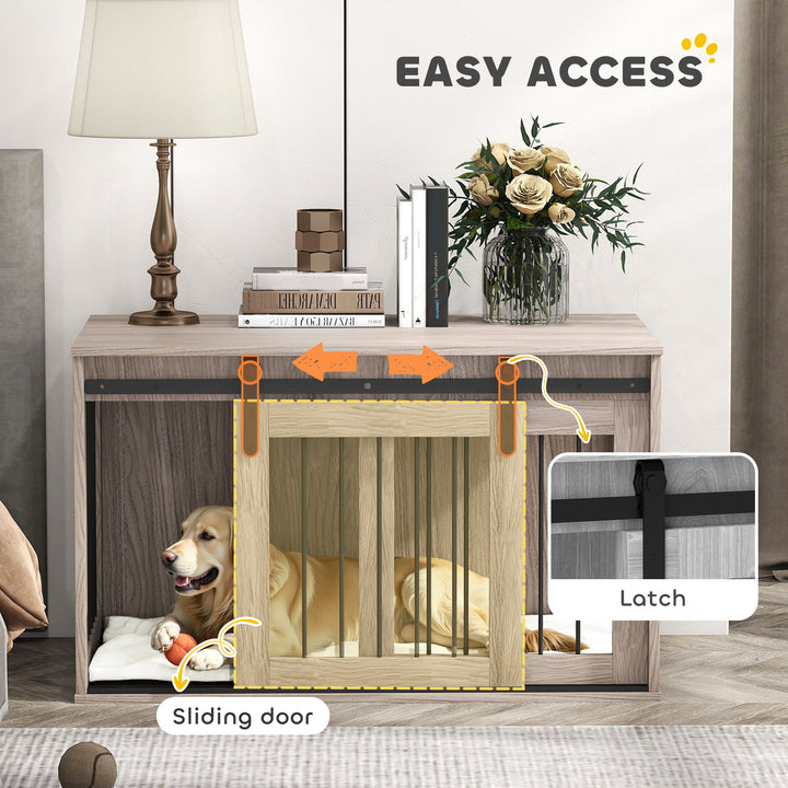 98cm Dog Crate Furniture with Removable Cushion for Large Dogs - Brown