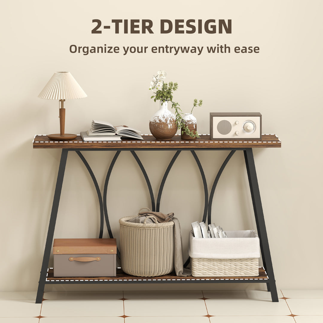 Narrow Console Table, Industrial 2-Tier Sofa Table with Metal Frame for Entryway, Living Room, 120x30x80cm