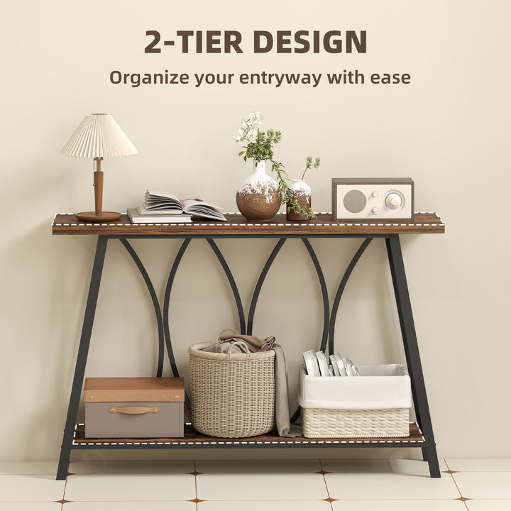Narrow Console Table, Industrial 2-Tier Sofa Table with Metal Frame for Entryway, Living Room, 120x30x80cm