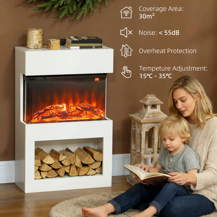 HOMCOM Electric Fireplace with 3D Flame Effect, 6 Colours & 3 Brightness Levels, 1000W/2000W White Electric Fire and Mantel Reach up to 30㎡ Space with Remote & Timer, 3 Sided View for Living Room
