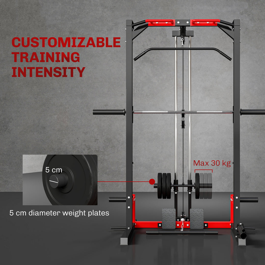 Cable Crossover Machine, Multi-Function Power Rack with Pull Up Bar, Lat Pull Down System, Squat Rack, Barbell Bar