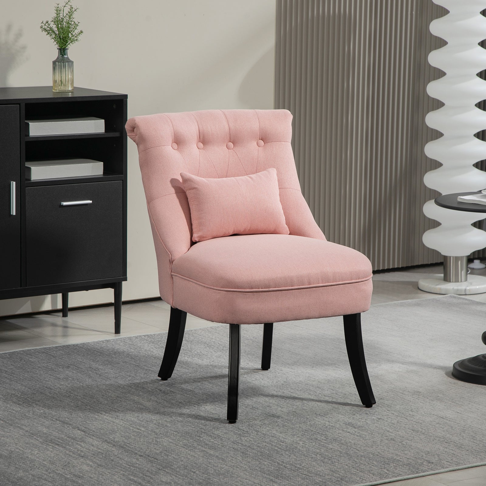Fabric Single Sofa Dining Chair Tub Chair Upholstered W/ Pillow Solid Wood Leg Home Living Room Furniture Pink