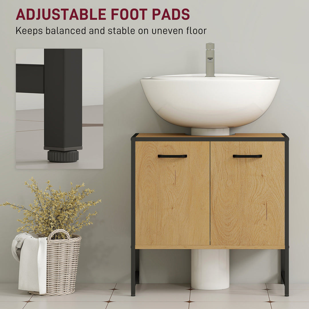 Bathroom Vanity Unit, Under Sink Storage Cabinet with Soft-Close Doors for Basin without or with Pedestal, Natural