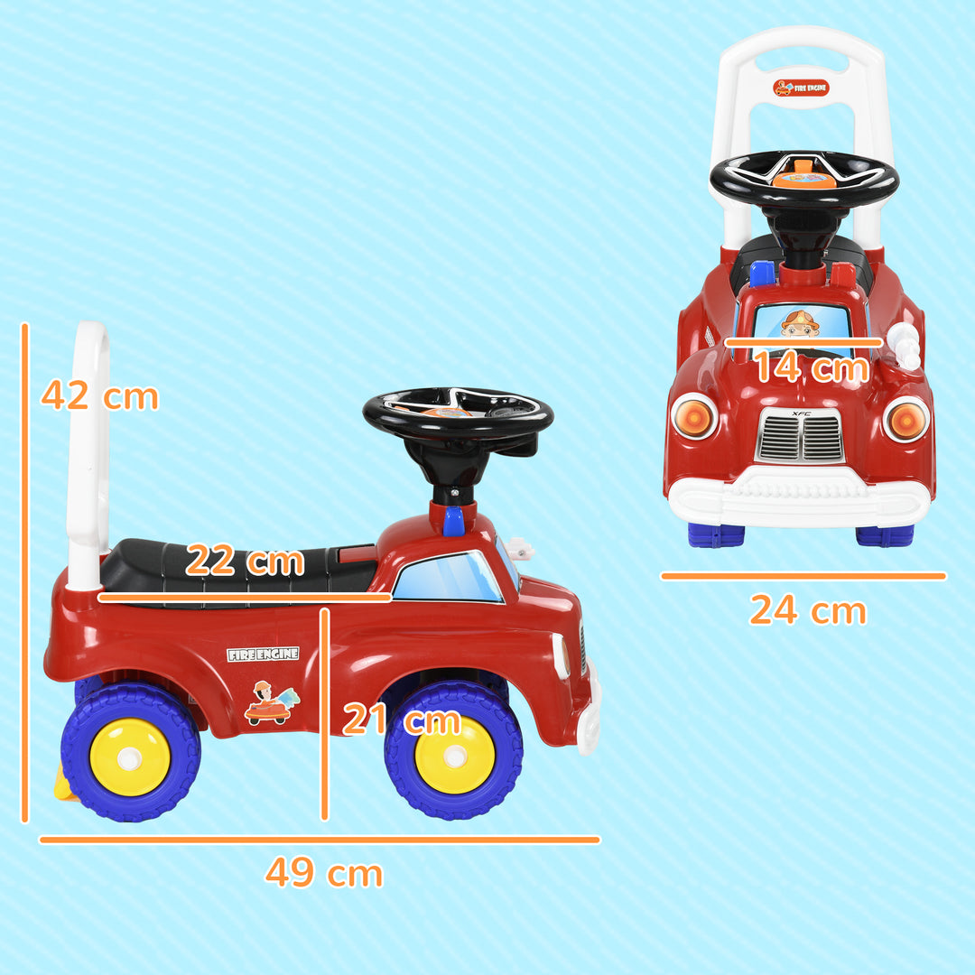 AIYAPLAY Ride On Fire Truck Foot to Floor Design with Under Seat Storage, Steering Wheel, Music, Light, for 1.5-3 Years, Red