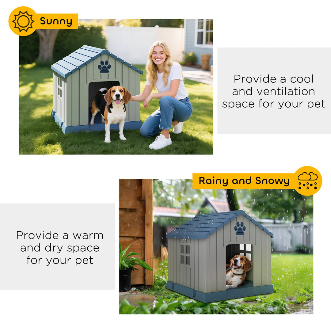 Dog Kennel Outdoor for Medium Dogs, Waterproof Plastic Dog House for Garden, Patio, 85 x 79 x 82 cm