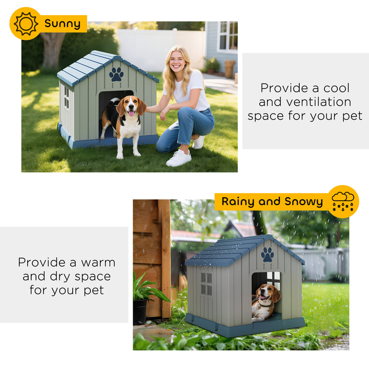 Dog Kennel Outdoor for Medium Dogs, Waterproof Plastic Dog House for Garden, Patio, 85 x 79 x 82 cm