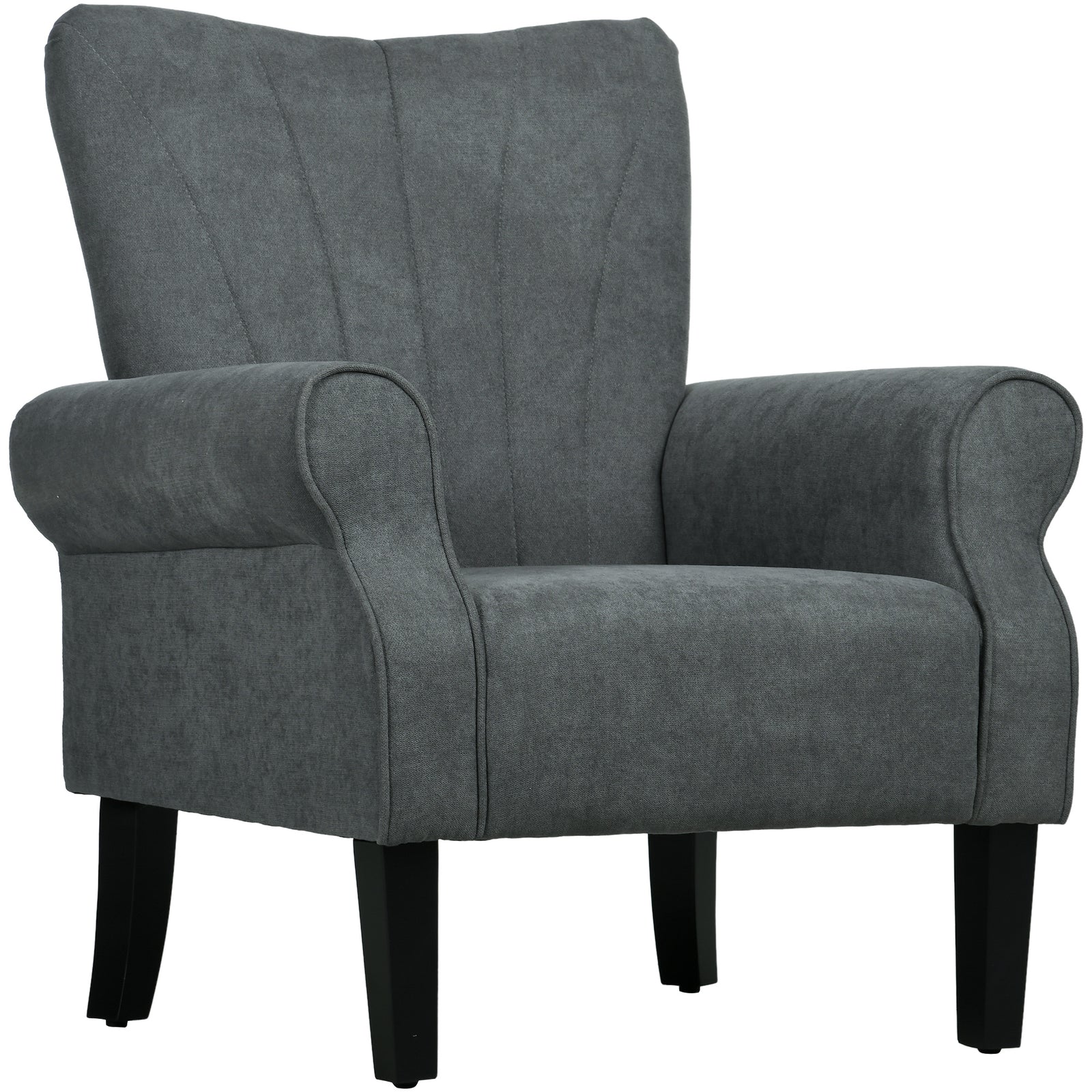 Upholstered Accent Chair with Rolled Arms and Wood Legs, Armchair for Living Room Bedroom, Grey
