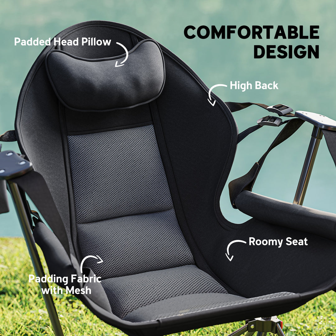 Hammock Camping Chair Set of 2, Adjustable Back Portable Swinging Camping Chair with Cup Holder, Headrest, Padded Seat and Carry Bag for Travel Fishing Hiking, Black