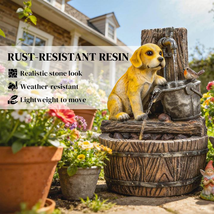 Garden Water Feature with 3-Tier Rustic Puppy Design, Freestanding Res