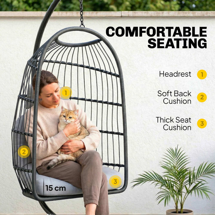 Hanging Egg Chair, Indoor Outdoor Hammock Swing Chair with Stand, Safe