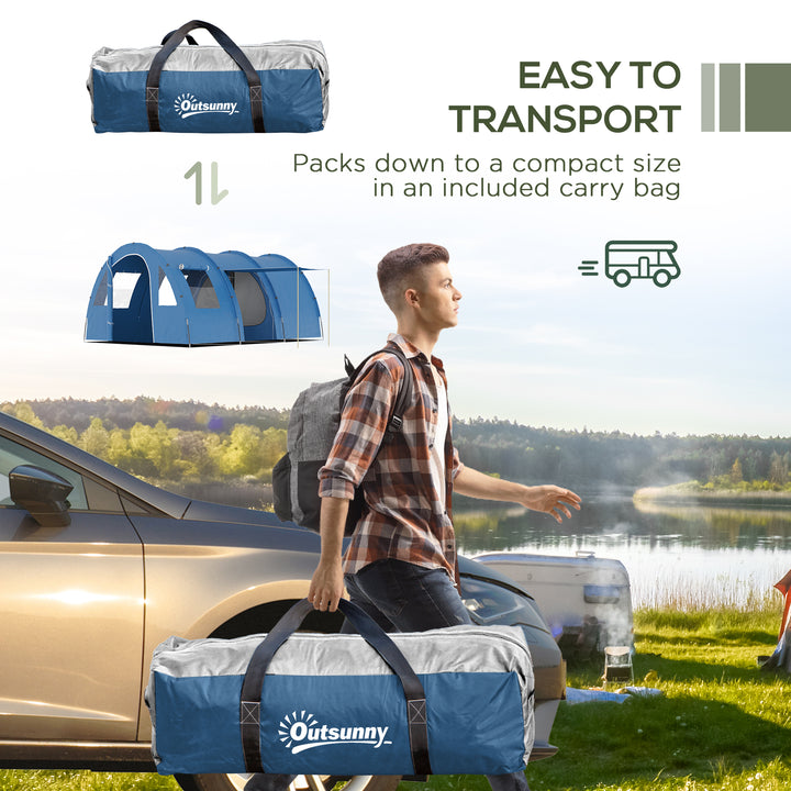 5-6 Man Camping Tent with 2 Room, Floor and Carry Bag - Blue