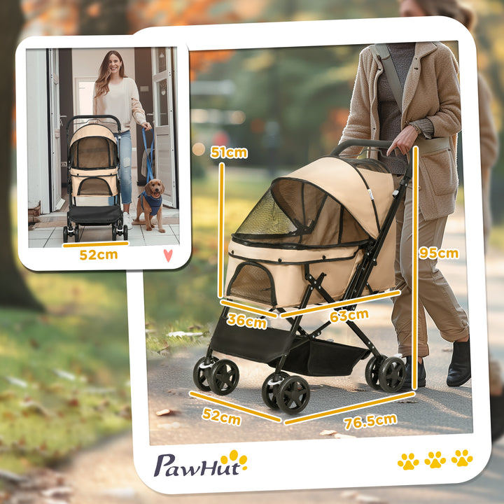 Pet Stroller Pushchair Foldable Travel Dog Cat Carriage w/ Reversible Handle Brake Basket