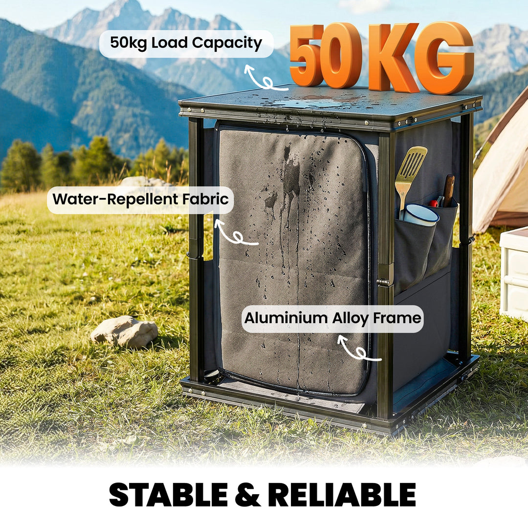 Camping Camping Cupboards, Folding Portable Kitchen Table with 3-Tier 