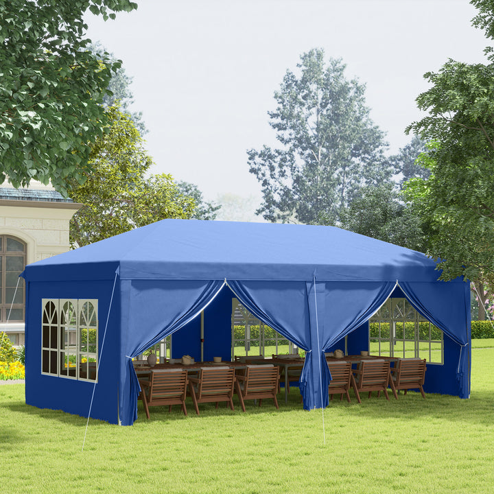 3 x 6 m Garden Pop Up Gazebo, Wedding Party Tent Marquee, Water Resistant Awning Canopy with Sidewalls, Windows, Carry Bag, Blue
