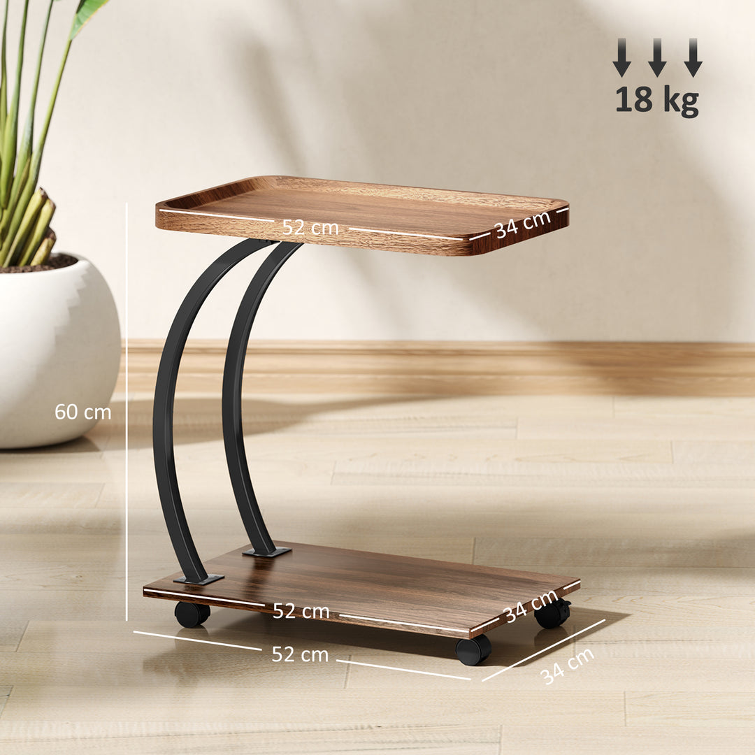 2-Tier Mobile C-Shaped Side Table - Brown