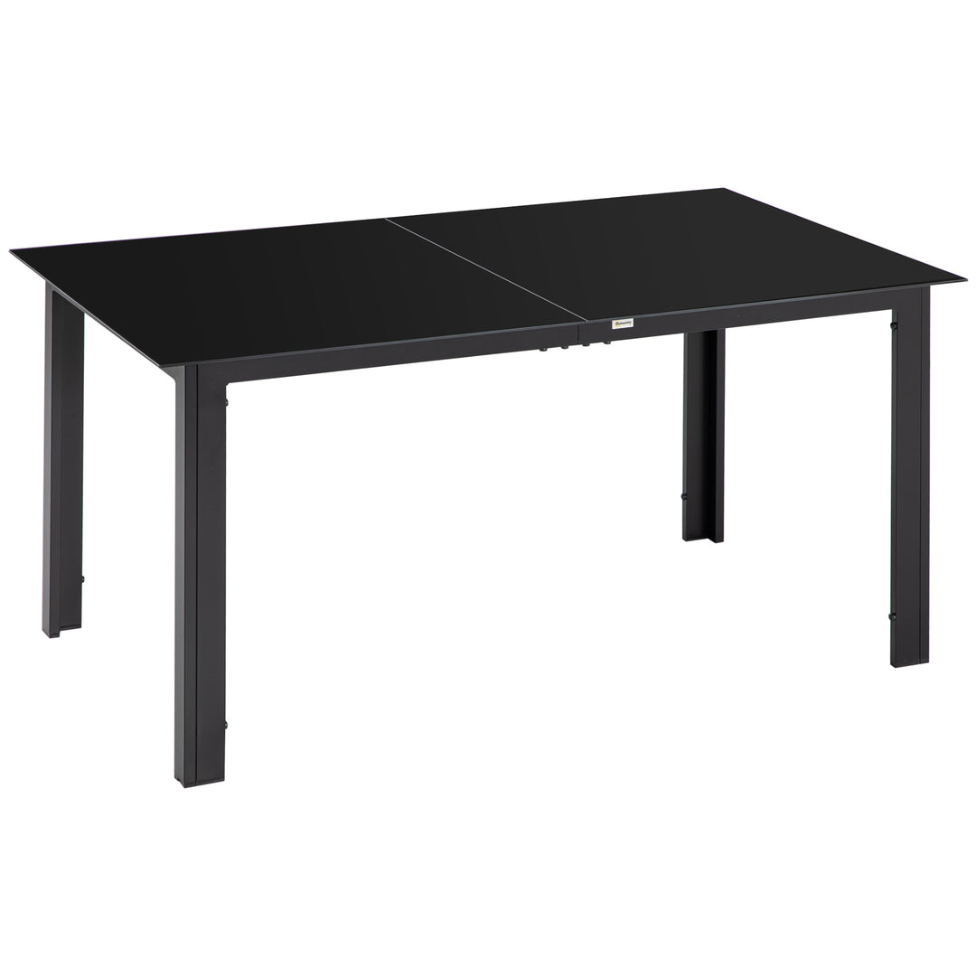 Outdoor Dining Table for 6, Aluminium Rectangular Garden Table with Tempered Glass Tabletop for Yard, Patio, Black