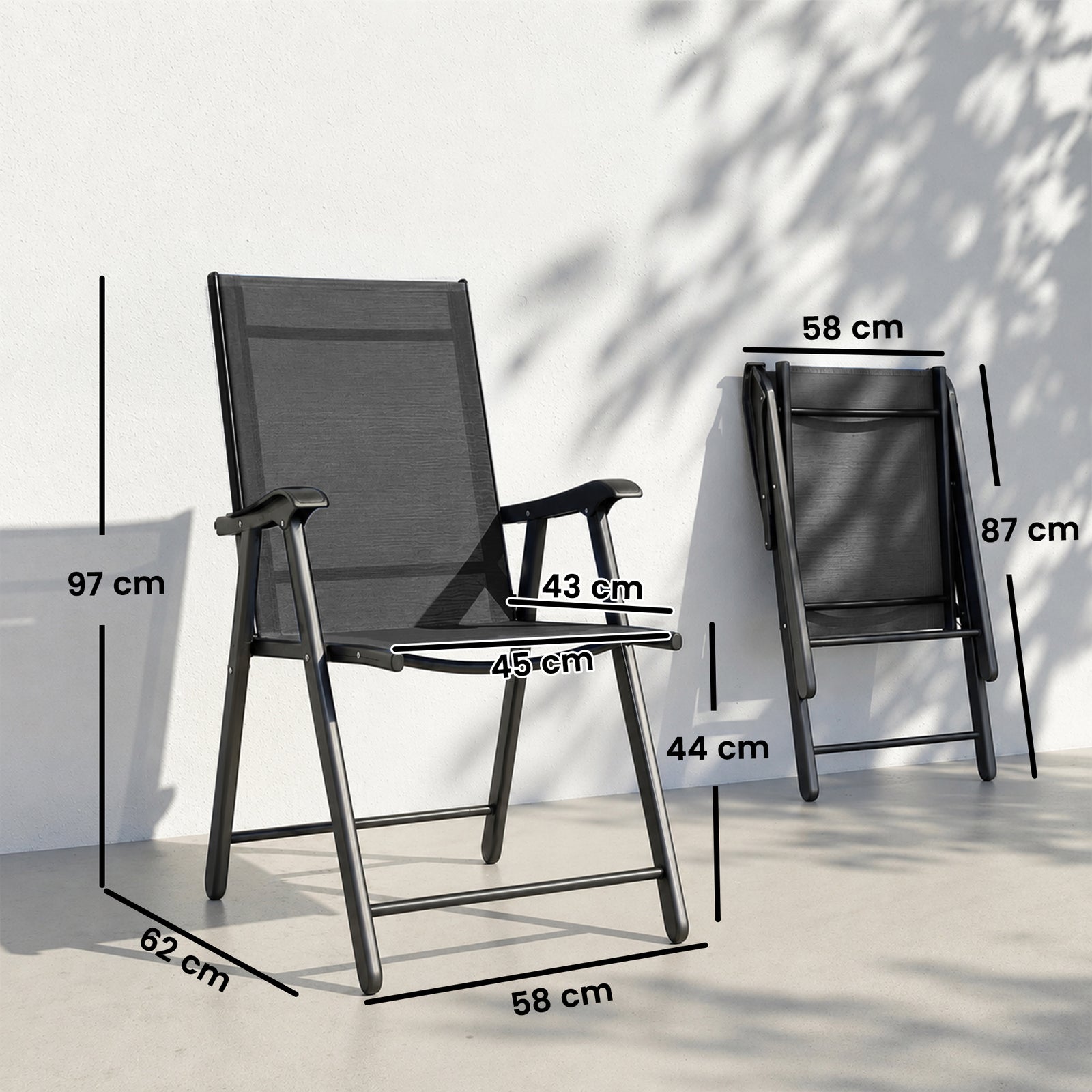 Folding Garden Chairs Set of 2, Foldable Garden Dining Chairs with Hig