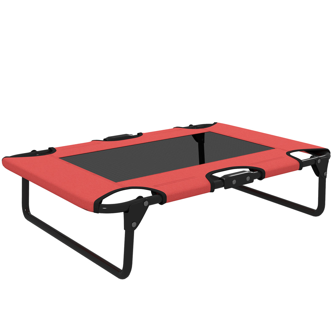 Portable Raised Dog Bed, Elevated Pet Cot with Breathable Mesh for Indoor Outdoor, for Small Medium Dogs, Red