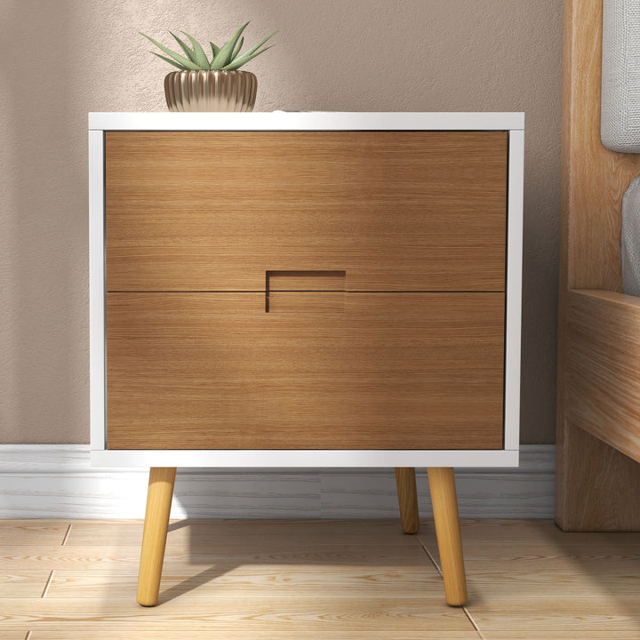 HOMCOM Wood Effect Wto-Drawer Bedside Table - Brown/White | Aosom UK