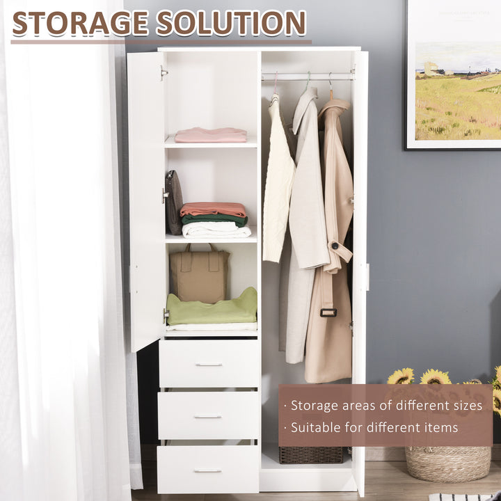 2 Door 3 Drawer Mirrored Wardrobe with Hanging Rail, Modern Clothes Storage Cupboard with Mirror, Drawers and Adjustable Shelves for Bedroom, 80 x 50 x 180 cm, White