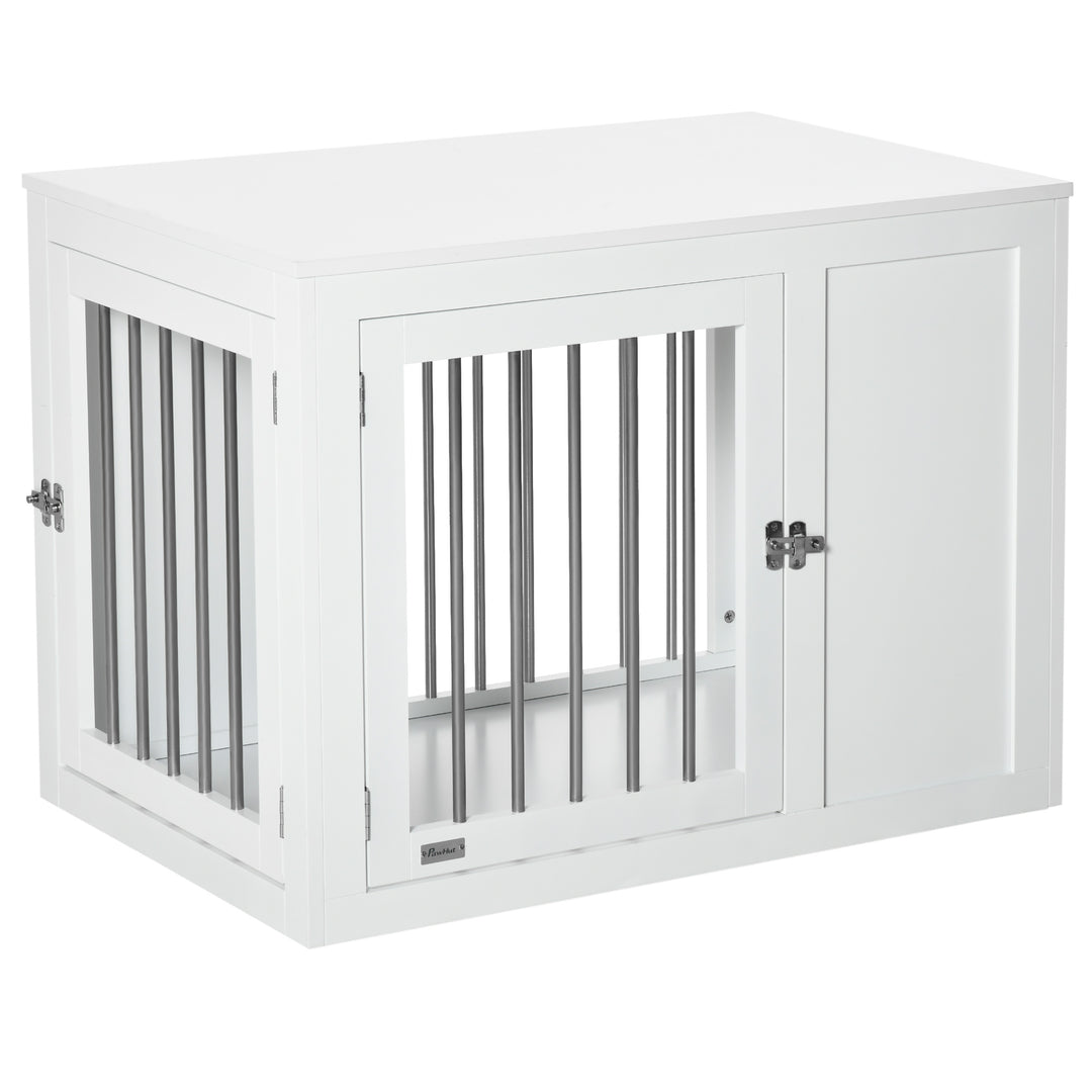 MCL 2-in-1 Dog Cage and Side Table, with Two Lockable Doors, for Medium Dogs - White