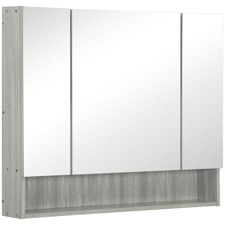 Kleankin Bathroom Mirror with Storage, 3 Upper Spaces, 3 Doors and 1 Bottom Shelf, 90W x 15D x 75H cm, Grey | Aosom UK