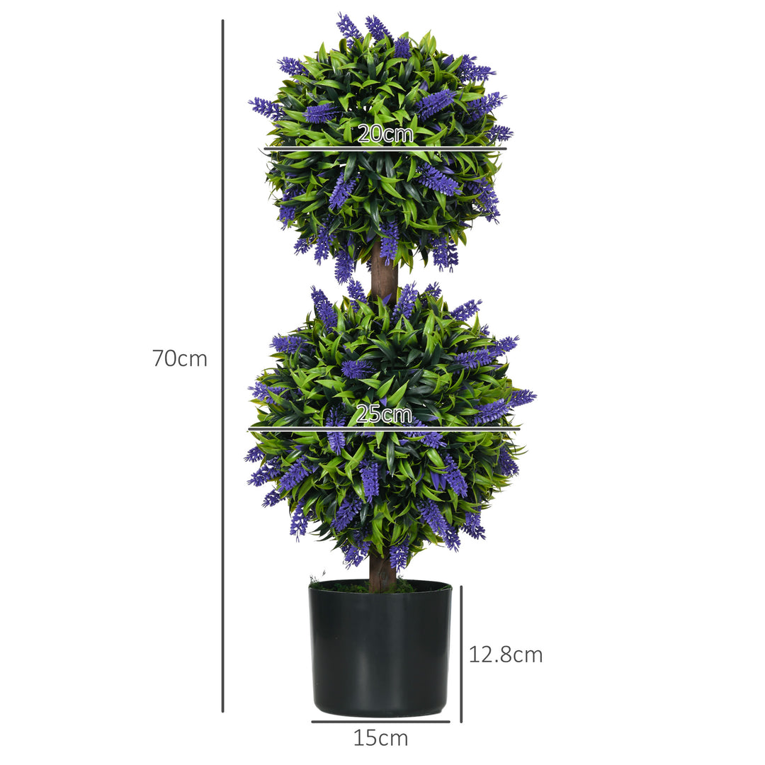 HOMCOM Set of 2 Artificial Plants, Lavender Flowers Ball Trees with Pot, for Home Indoor Outdoor Decor, 70cm | Aosom UK