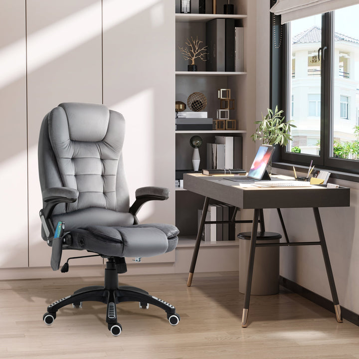 Massage Recliner Chair Heated Office Chair with Six Massage Points Velvet-Feel Fabric 360° Swivel Wheels