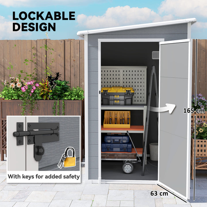 4'x5' Garden Storage Shed, Lean to Shed, Lockable Garden Shed with Window, Vent and Plastic Roof, Grey