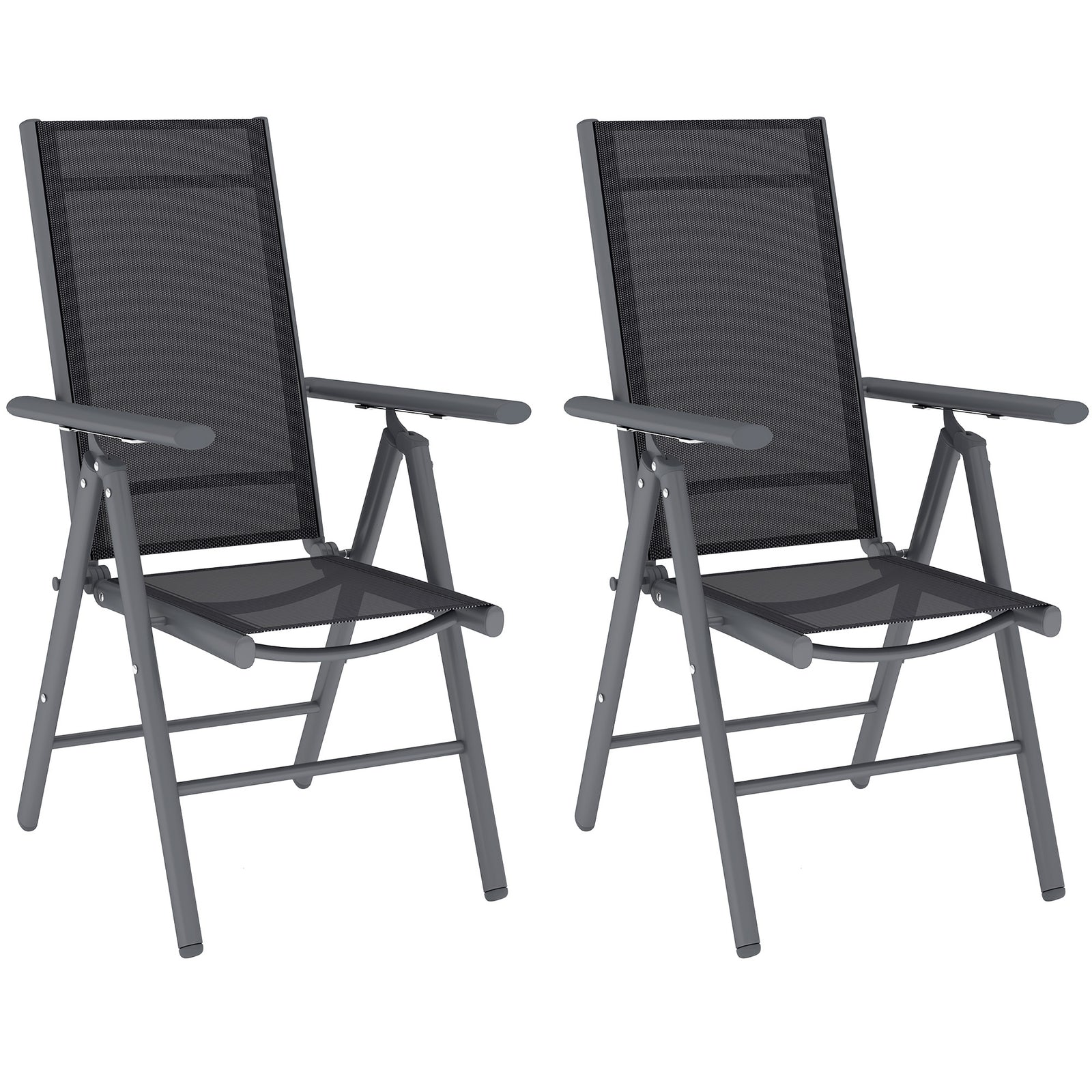 Set of 2 Folding Chair, Aluminium Frame Outdoor Camping Chairs with Breathable Mesh Back and Seat, Garden Chair Set with Armrests for Balcony, Dark Grey
