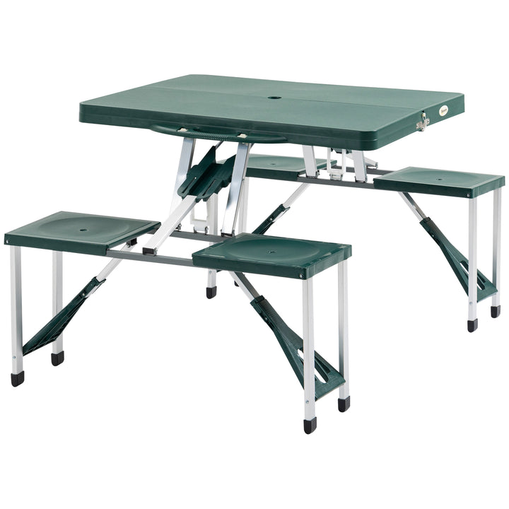 Outsunny Folding Camping Table with Stools Set Aluminum Bench Picnic Garden Party BBQ Portable | Aosom UK