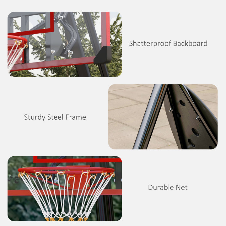 SPORTNOW 2.4-2.9m Adjustable Basketball Hoop and Stand with Weighted Base, Portable on Wheels, Red