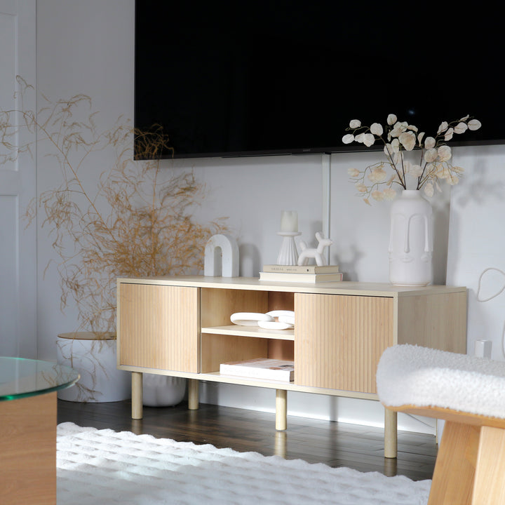 Sliding Door TV Cabinet Stand - Oak Wood-Effect