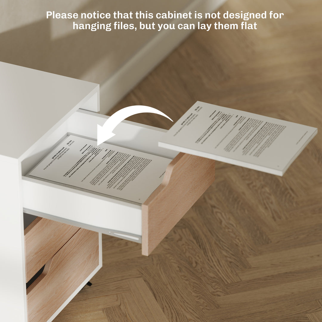 MCL 3 Drawer Mobile File Cabinet, Vertical Filing Cabinet with Wheels for Home Office, Oak