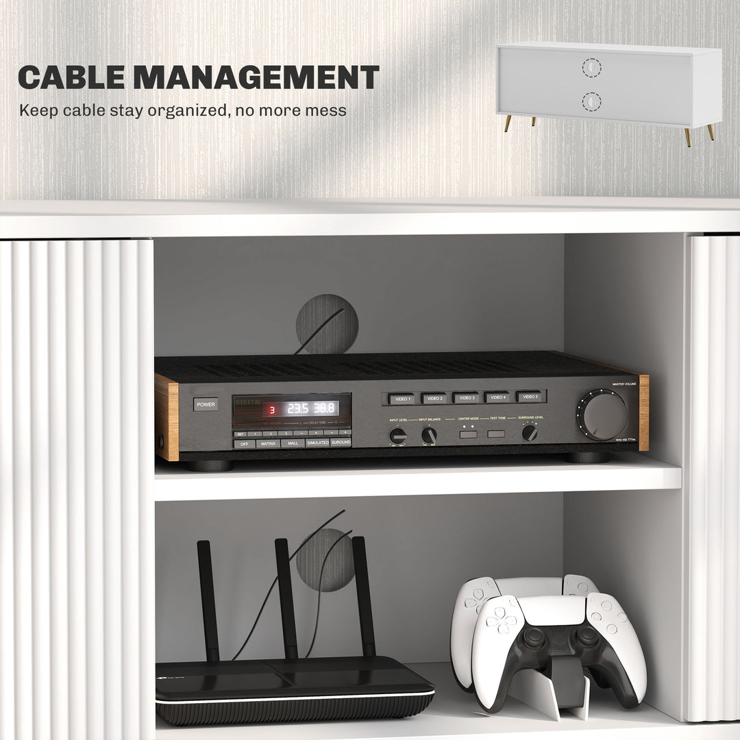 Modern TV Stand Cabinet for TVs up to 55", TV Unit with 2 Open Shelves and 2 Cabinets, Entertainment Centre with Cable Management for Living Room, White