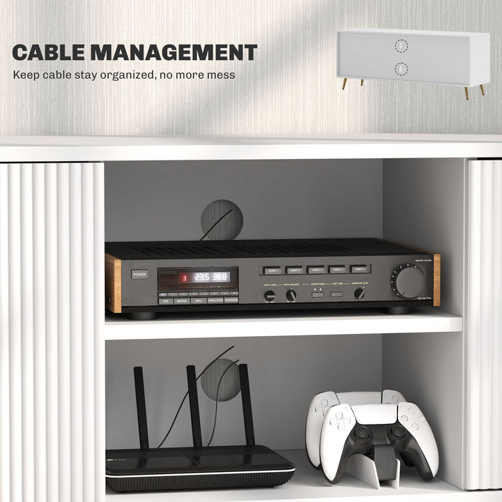 Modern TV Stand Cabinet for TVs up to 55", TV Unit with 2 Open Shelves and 2 Cabinets, Entertainment Centre with Cable Management for Living Room, White