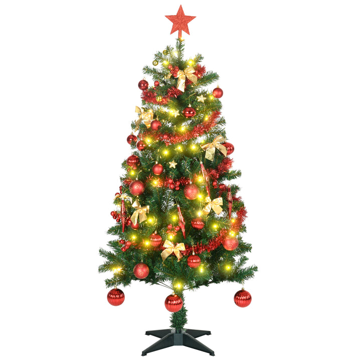 5' Artificial Prelit Christmas Trees Holiday Décor with Warm White LED Lights, Auto Open, Tinsel, Ball, Star